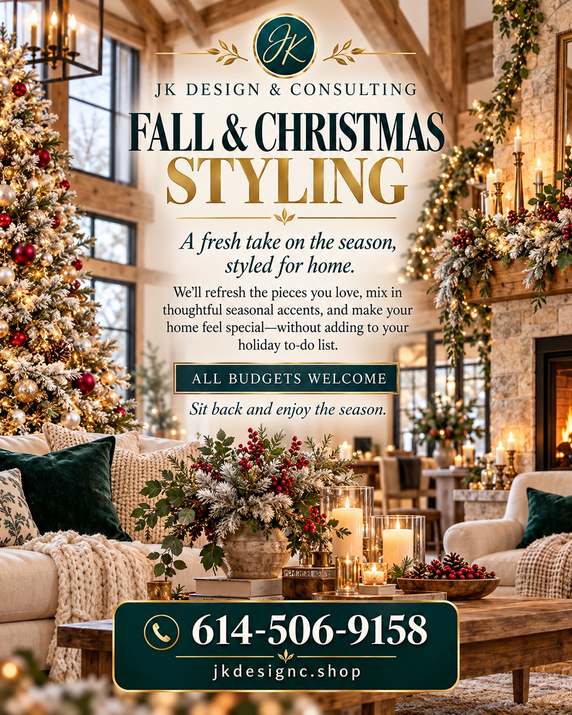 Fall and Christmas holiday styling by JK Design and Consulting